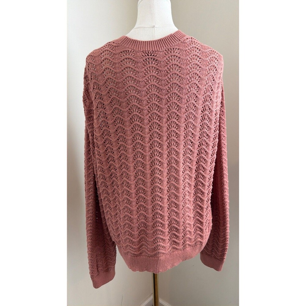 LOFT Outlet XL Peach Pink Pointelle Cardigan 100% Cotton Button Front Sweater - Picture 4 of 10